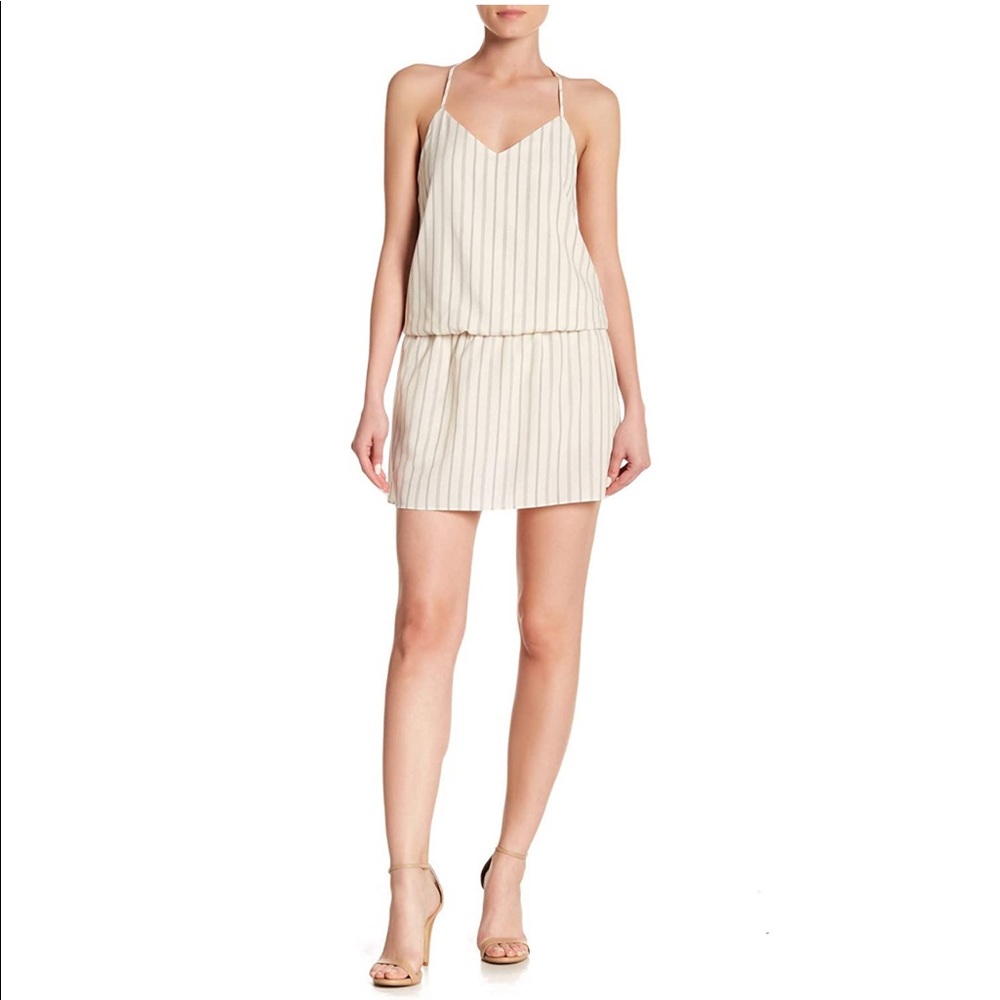 Haute Hippie Mirage Sleeveless Herringbone Stripe Mini Dress Ivory Blue Lge NWT